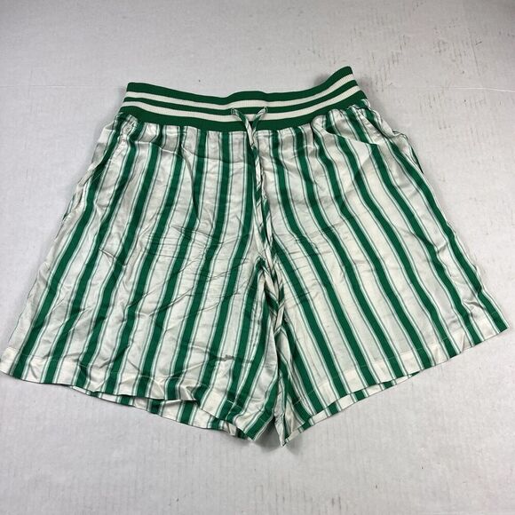 Anthropologie Womens Satin Shorts Striped High Rise Lightweight Drawstring SMALL - Picture 1 of 11